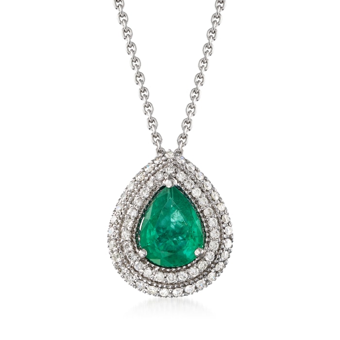 1.20 Carat Emerald and .43 ct. t.w. Diamond Necklace in 18kt White Gold