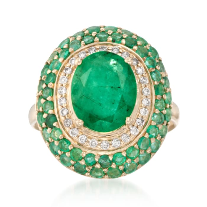 3.60 ct. t.w. Emerald and .16 ct. t.w. Diamond Ring in 14kt Yellow Gold