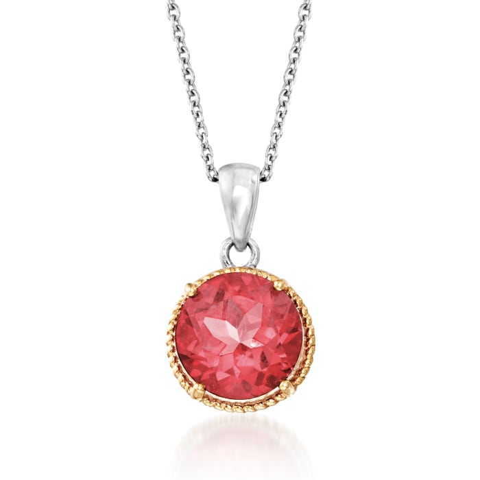3.60 Carat Pink Quartz Pendant Necklace in Sterling Silver and 14kt Yellow Gold