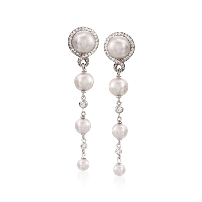 Mikimoto 4-7mm Akoya Pearl and .29 ct. t.w. Diamond Drop Earrings in 18kt White Gold