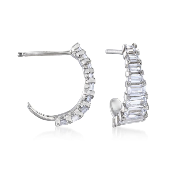 1.30 ct. t.w. Baguette CZ J-Hoop Earrings in Sterling Silver