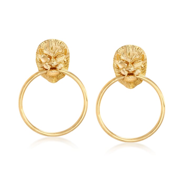 Italian 18kt Yellow Gold Over Sterling Silver Lion Head Doorknocker Earrings
