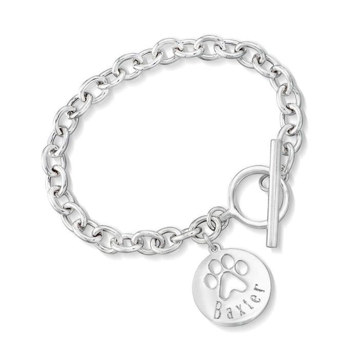 Sterling Silver Personalized Paw Print Cut-Out Charm Bracelet