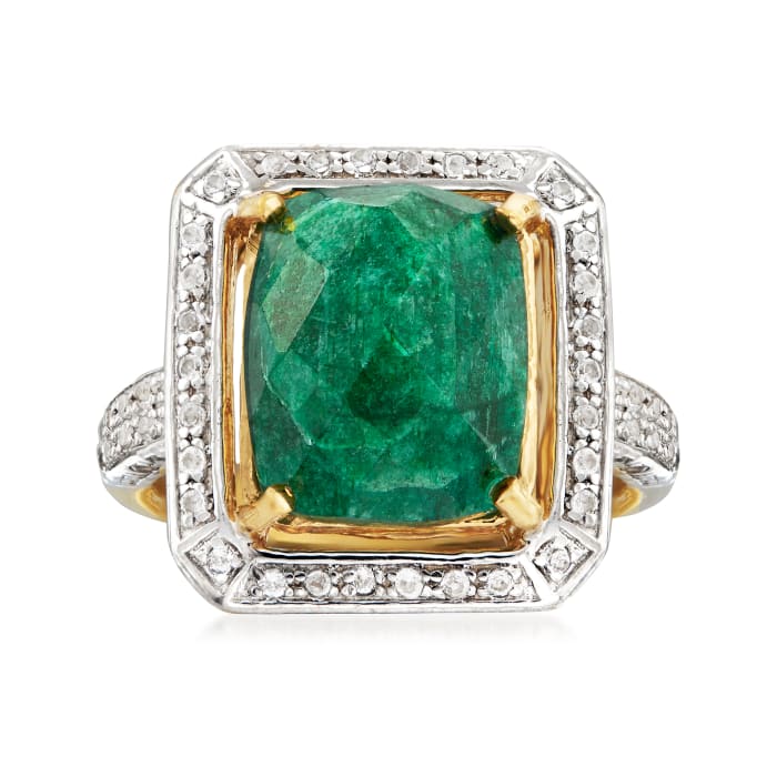 4.70 Carat Emerald and .40 ct. t.w. White Topaz Ring in 14kt Gold Over Sterling