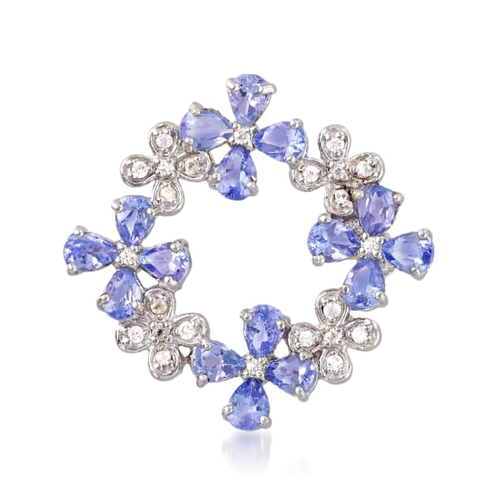 2.20 ct. t.w. Tanzanite and .10 ct. t.w. White Zircon Floral Pin in Sterling Silver