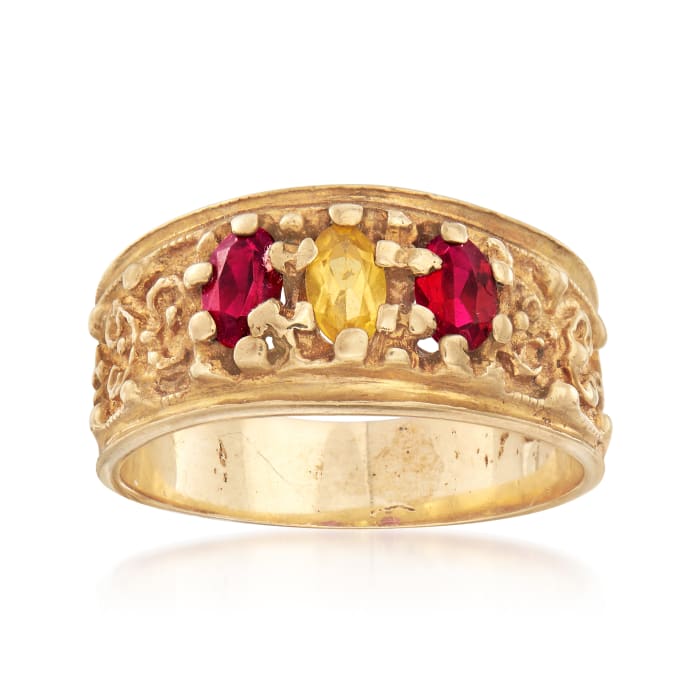 C. 1980 Vintage .55 ct. t.w. Synthetic Ruby and Yellow Sapphire Ring in 10kt Yellow Gold