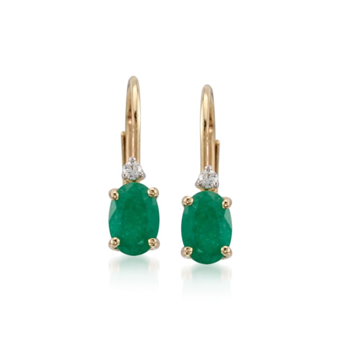 .80 ct. t.w. Emerald Earrings with Diamond Accents in 14kt Yellow Gold
