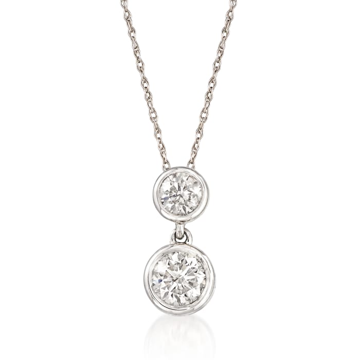 .75 ct. t.w. Diamond Double Bezel Drop Pendant Necklace in 14kt White Gold