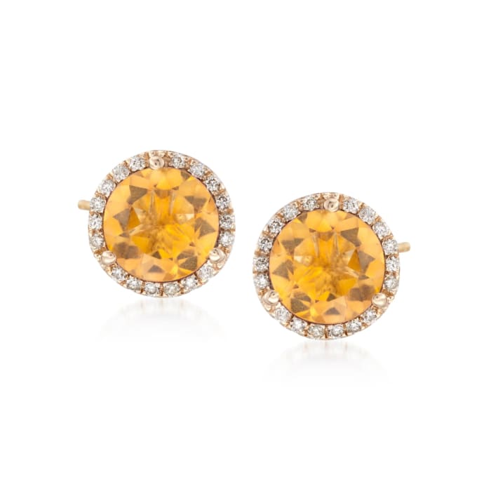 4.00 ct. t.w. Citrine and .22 ct. t.w. Diamond Stud Earrings in 14kt Yellow Gold