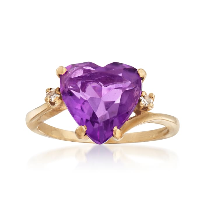 C. 1970 Vintage 2.75 Carat Amethyst Heart Ring With Diamond Accents in 14kt Yellow Gold