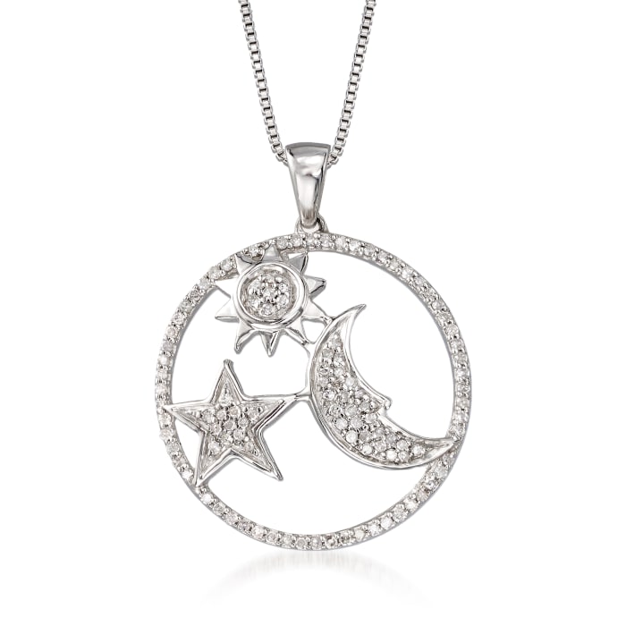 .34 ct. t.w. Diamond Moon and Star Pendant Necklace in Sterling Silver