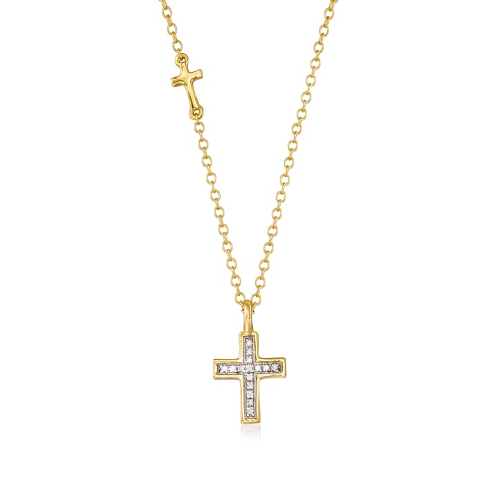 14kt Yellow Gold Cross Necklace with Diamond Accents
