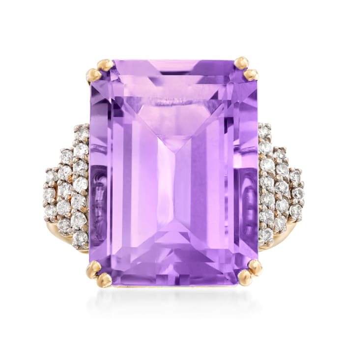 16.00 Carat Amethyst and .23 ct. t.w. Diamond Ring in 14kt Yellow Gold