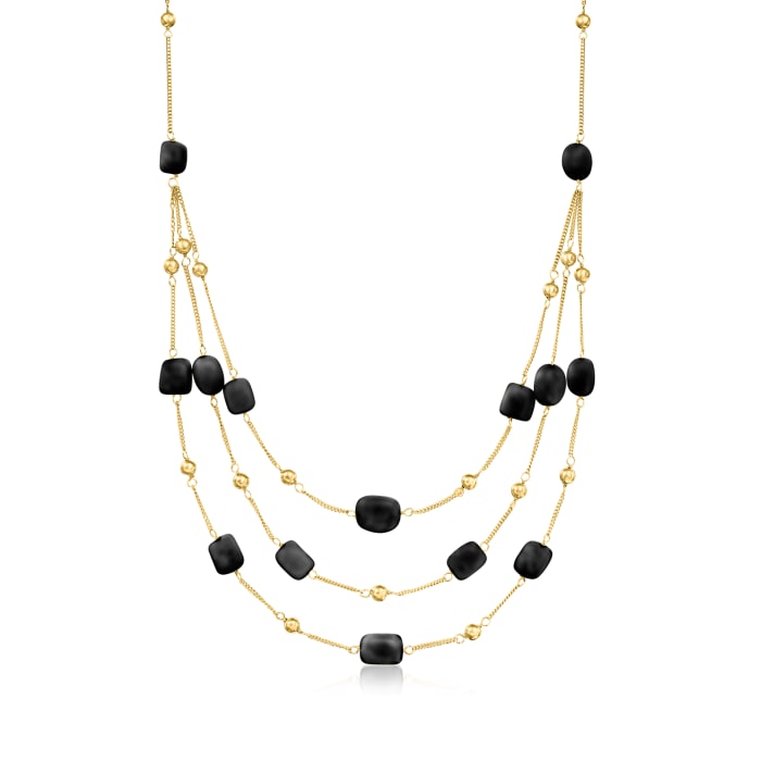 Onyx Bead Station Necklace in 18kt Gold Over Sterling