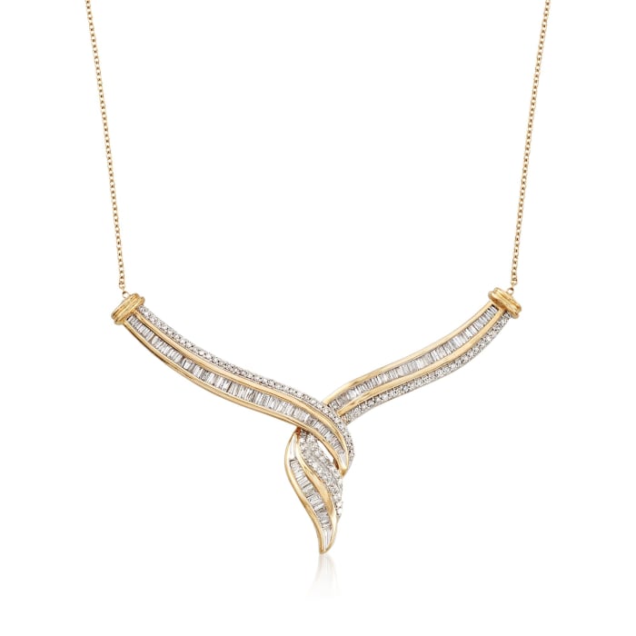 1.00 ct. t.w. Baguette and Round Diamond Twist Necklace in 14kt Yellow Gold