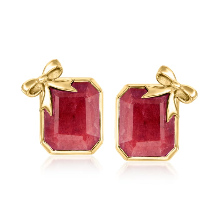 10.00 ct. t.w. Ruby Bow Earrings in 18kt Gold Over Sterling