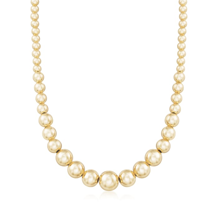 Italian 6-14mm 18kt Gold Over Sterling Silver Bead Graduated Necklace