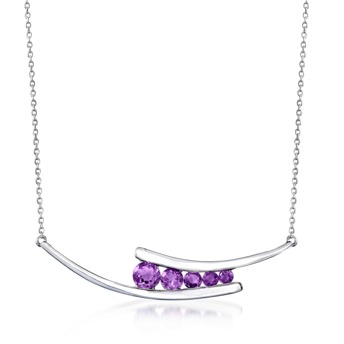 1.30 ct. t.w. Graduated Amethyst Bar Necklace in Sterling Silver