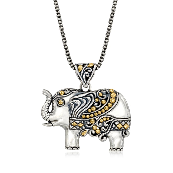 Sterling Silver and 18kt Yellow Gold Bali-Style Elephant Pendant Necklace 18-inch
