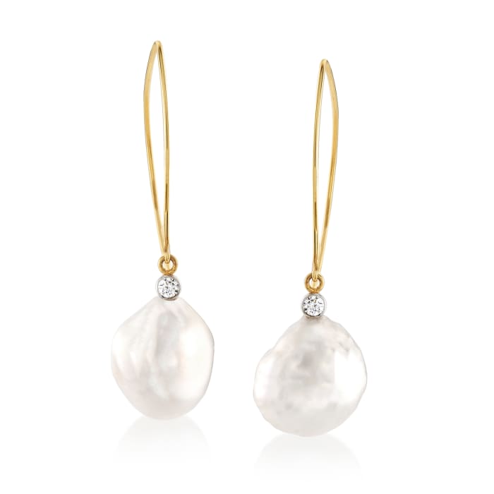 Mazza 16x14mm Cultured Baroque Pearl and .20 ct. t.w. Diamond Drop Earrings in 14kt Yellow Gold