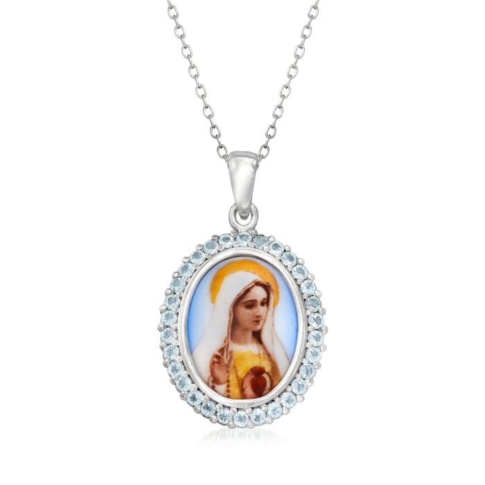 1.50 ct. t.w. Sky Blue Topaz Our Lady of Fatima Pendant Necklace in Sterling Silver
