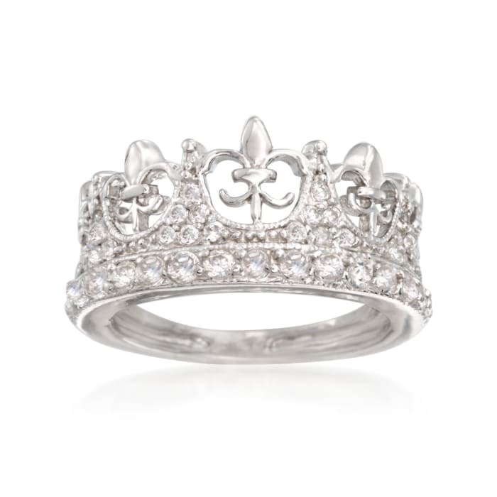 .89 ct. t.w. CZ Fleur-De-Lis Crown Ring in Sterling Silver