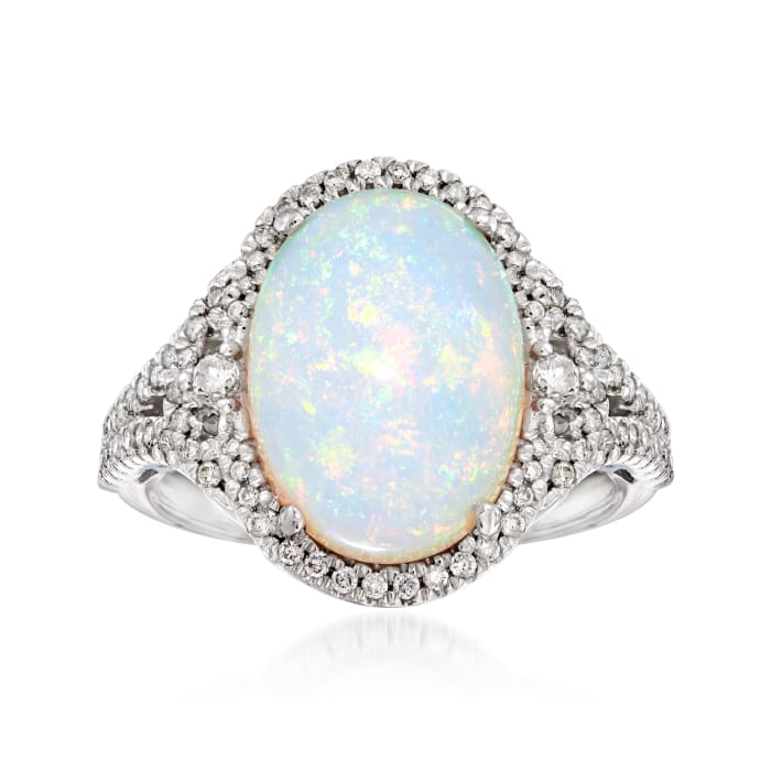 Opal and .48 ct. t.w. Diamond Ring in 14kt White Gold | Ross-Simons