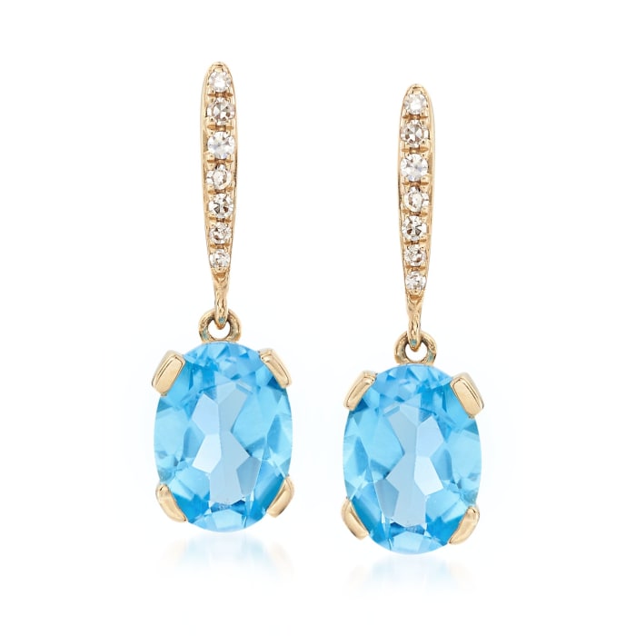 1.90 ct. t.w. Blue Topaz Drop Earrings with Diamond Accents in 14kt Yellow Gold