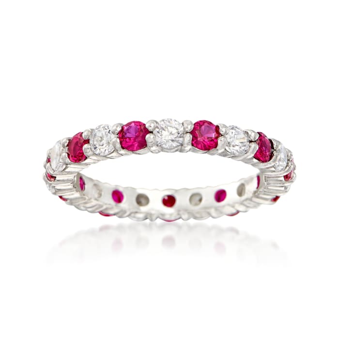 Simulated Ruby and .80 ct. t.w. CZ Eternity Band in Sterling Silver