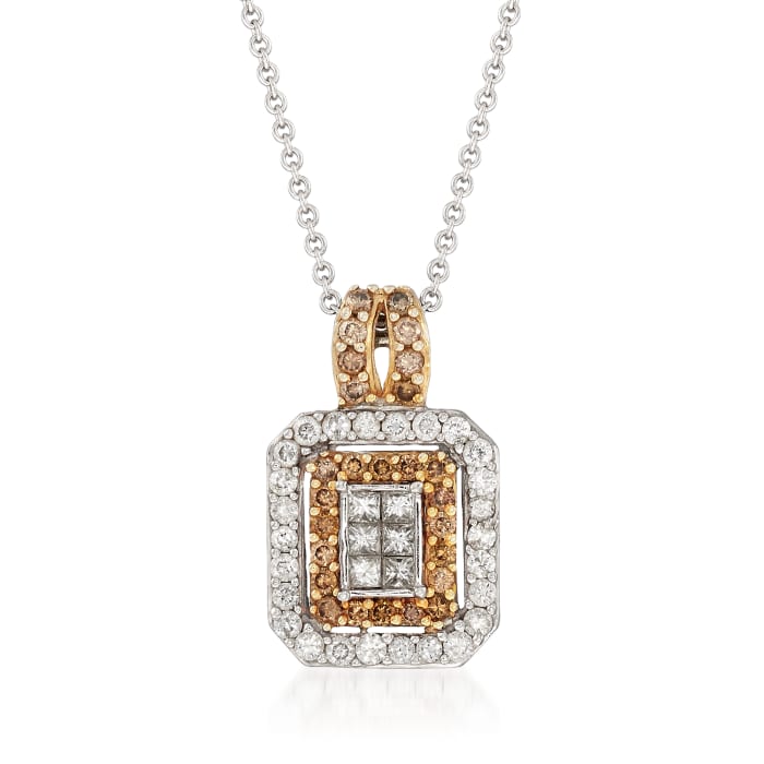 C. 1990 Vintage 1.20 ct. t.w. Champagne and White Diamond Pendant Necklace in 14kt White Gold