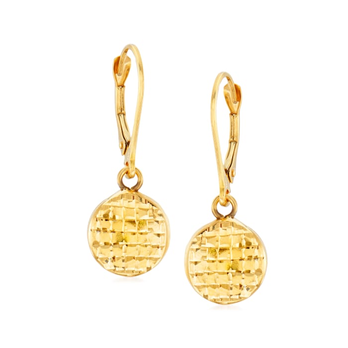 14kt Yellow Gold Textured and Polished Disc Drop Earrings