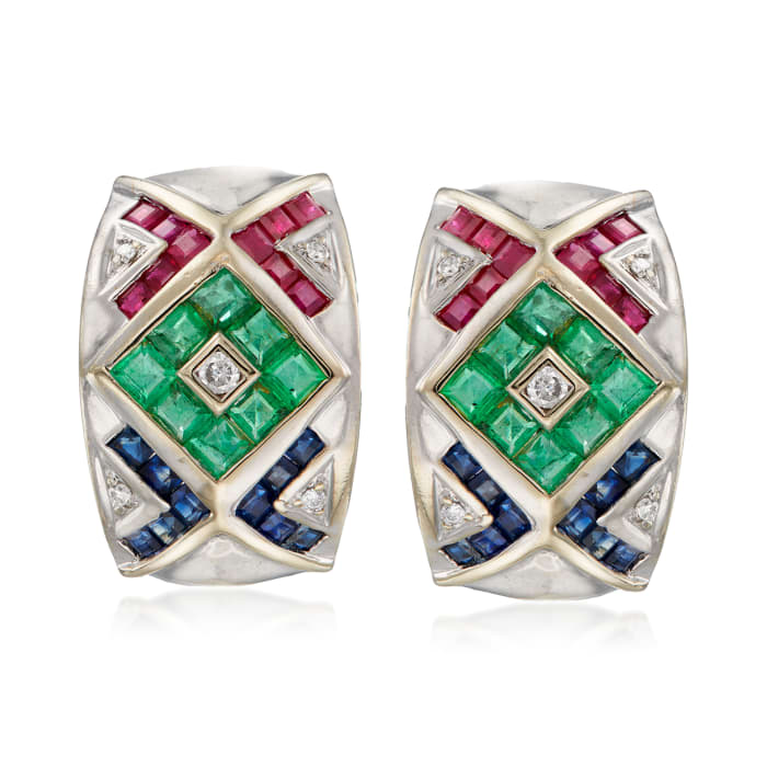 C. 1990 Vintage 3.00 ct. t.w. Multi-Gemstone and .14 ct. t.w. Diamond Earrings in 14kt White Gold