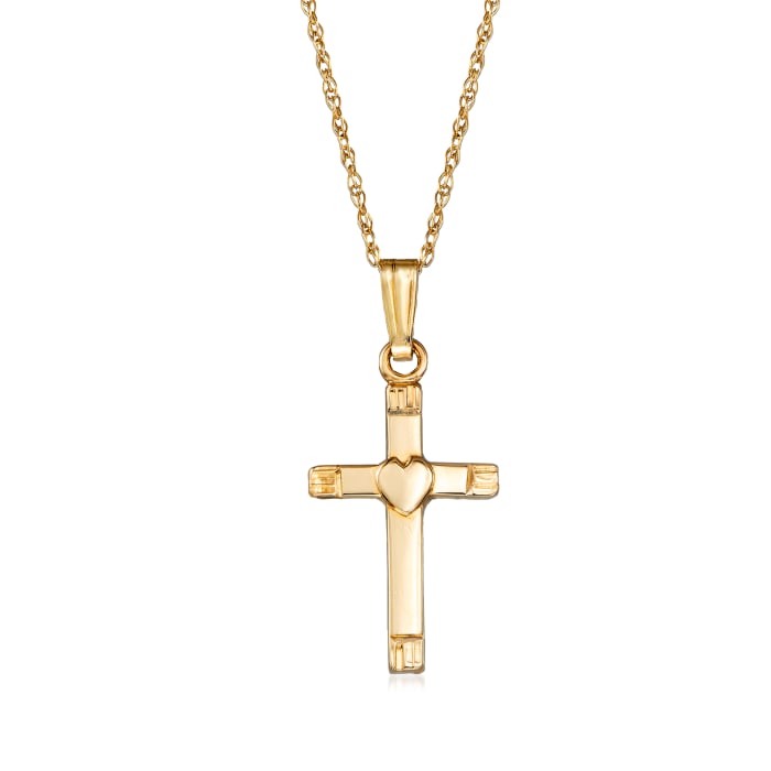 Child's 14kt Yellow Gold Cross with Heart Pendant Necklace 