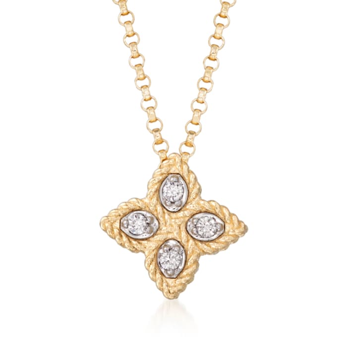 Roberto Coin &quot;Princess&quot; Diamond-Accented Flower Necklace in 18kt Yellow Gold