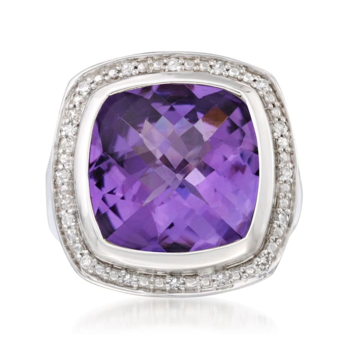 9.10 Carat Amethyst and .10 ct. t.w. Diamond Ring in Sterling Silver