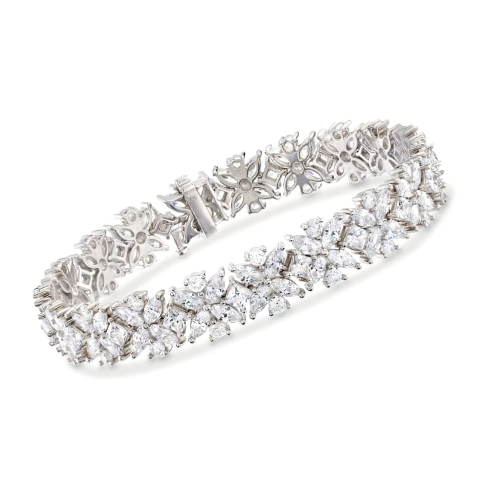 15.50 ct. t.w. Multi-Cut CZ Floral Bracelet in Sterling Silver