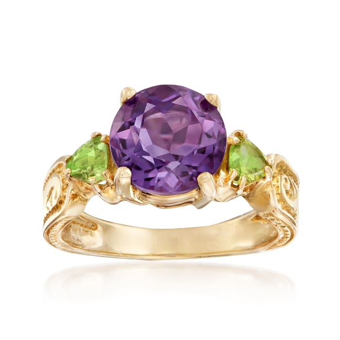 C. 1990 Vintage 1.00 Carat Amethyst and .50 ct. t.w. Peridot Ring in 10kt Yellow Gold