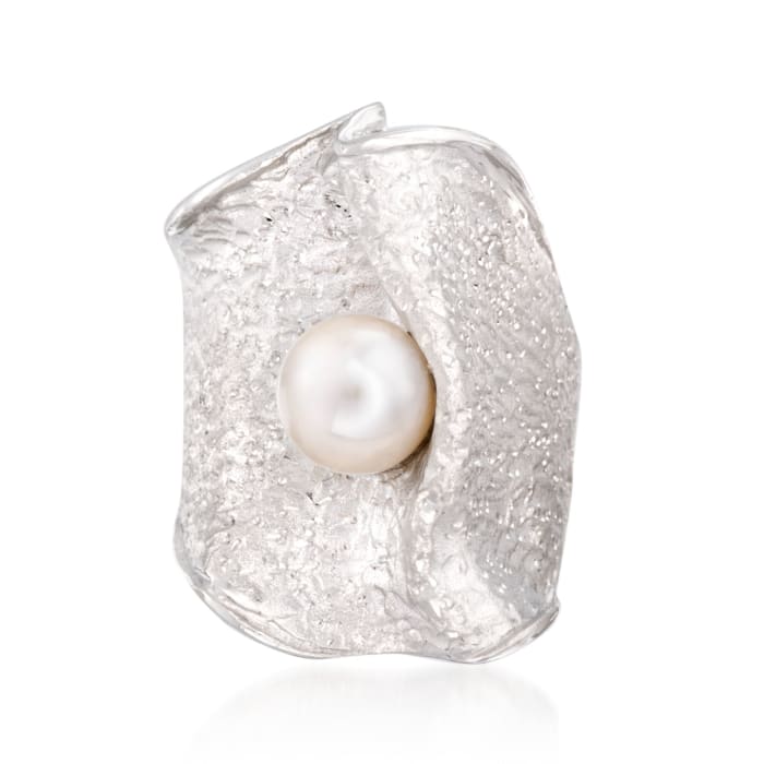 Italian 7.5mm Cultured Pearl Free-Form Ring in Sterling Silver