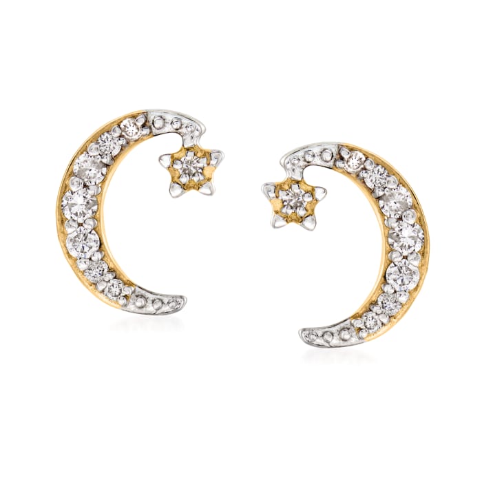 .30 ct. t.w. Diamond Crescent Moon and Star Earrings in 14kt Yellow Gold