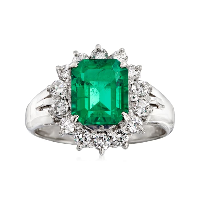 C. 2000 Vintage 2.21 Carat Certified Emerald and .56 ct. t.w. Diamond Ring in Platinum