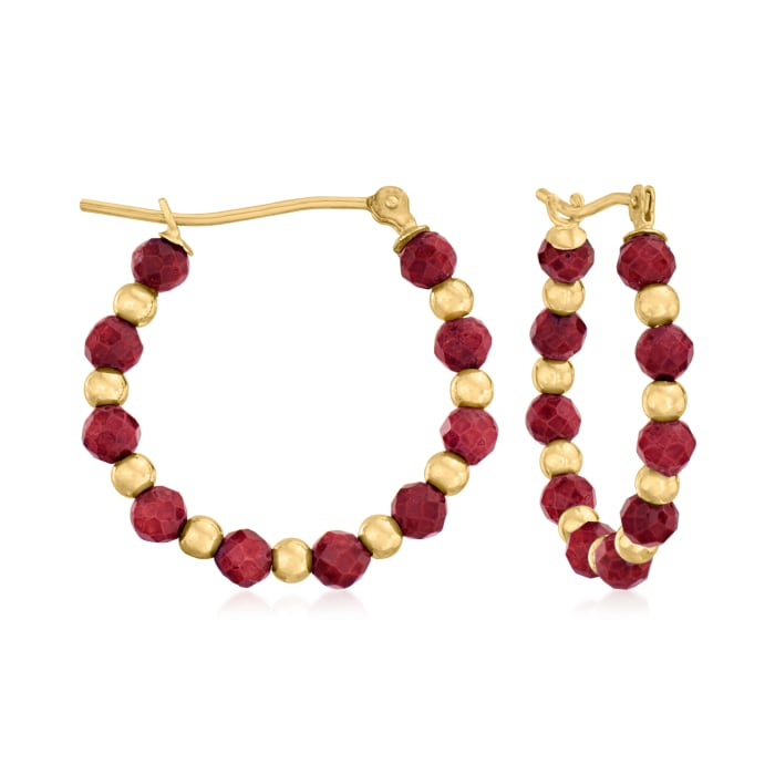 4.90 ct. t.w. Ruby Bead Hoop Earrings in 14kt Yellow Gold