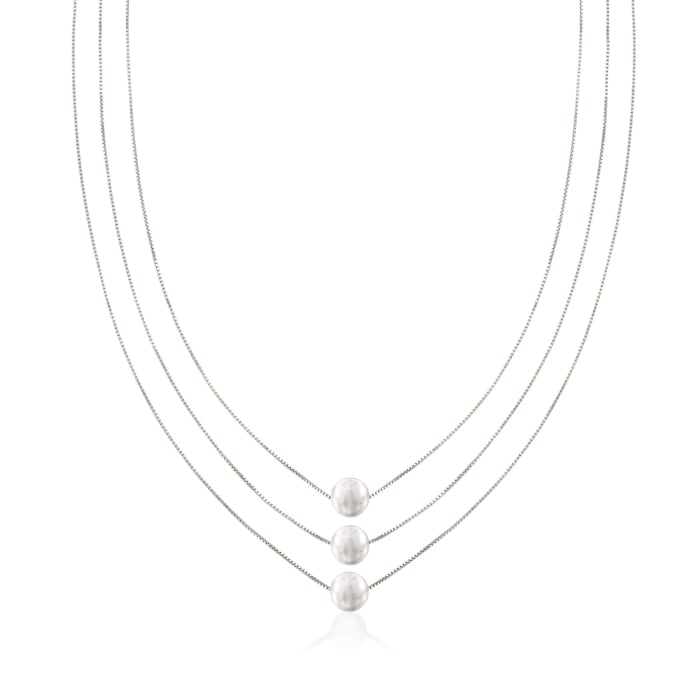 Sterling Silver Three-Strand Layered Bead Necklace