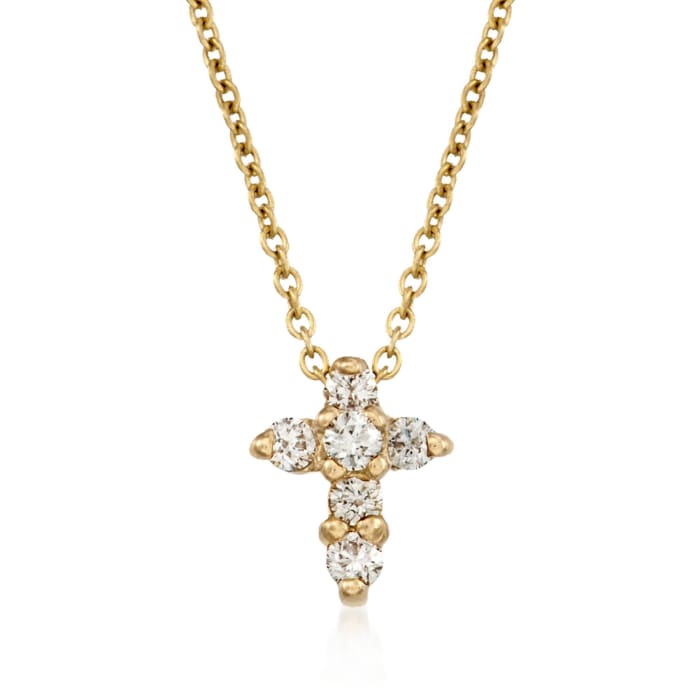 Roberto Coin .11 ct. t.w. Diamond Cross Necklace in 18kt Yellow Gold    