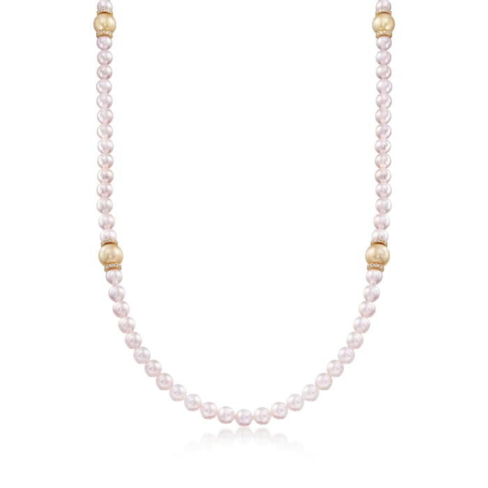 Mikimoto 7-11mm White Akoya and Golden South Sea Pearl Necklace with Diamond Accents in 18kt Gold