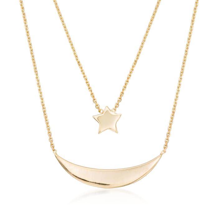14kt Yellow Gold Layered Star and Moon Necklace