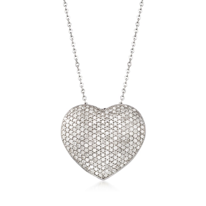 2.00 ct. t.w. Pave Diamond Heart Pendant Necklace in 14kt White Gold