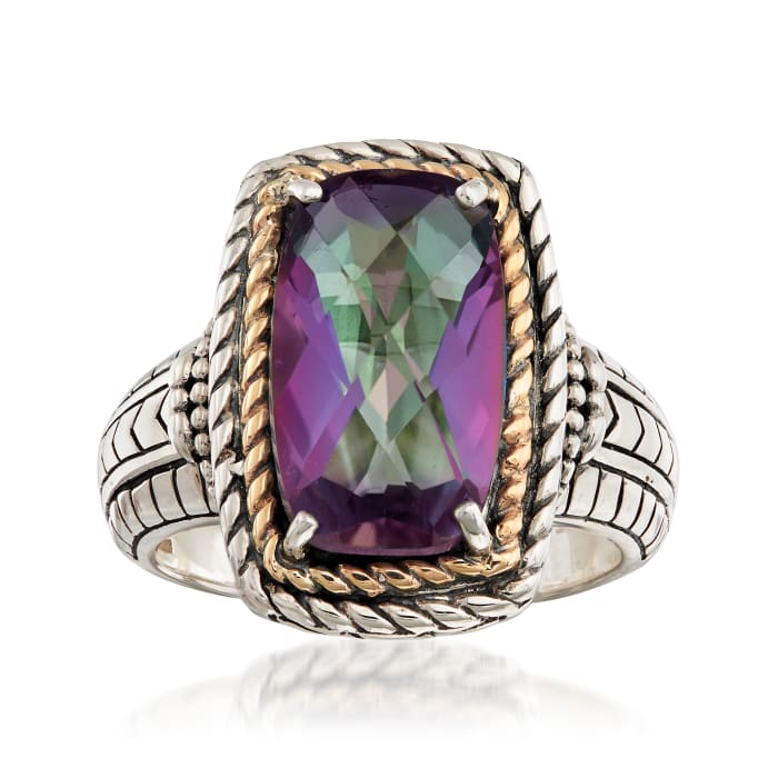 4.20 Carat Mystic Quartz Roped Ring in 14kt Yellow Gold and Sterling Silver