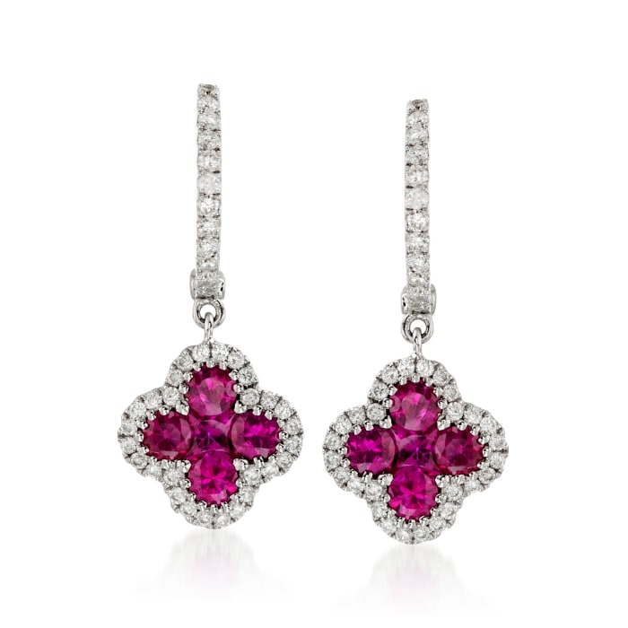 Gregg Ruth 1.07 ct. t.w. Ruby and .36 ct. t.w. Diamond Earrings in 18kt White Gold