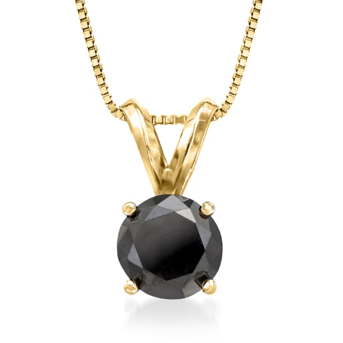 1.00 Carat Black Diamond Solitaire Necklace in 14kt Yellow Gold