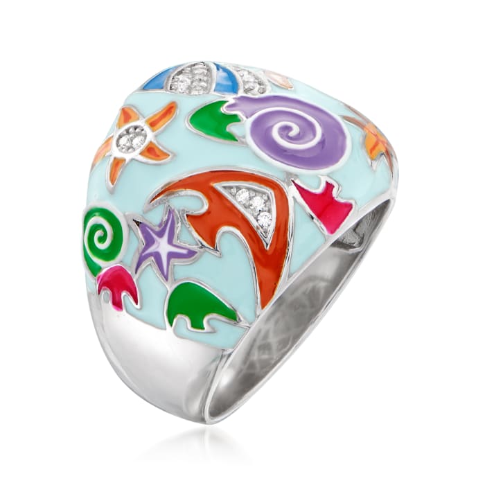 .10 ct. t.w. White Topaz and Multicolored Enamel Sea Life Ring in ...